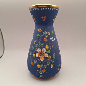 VINTAGE ELPA ALCOBACA PORTUGAL MATTE BLUE "VELVET" FINISH HAND-PAINTED VASE